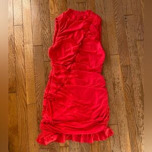 red soft ruched mini dress